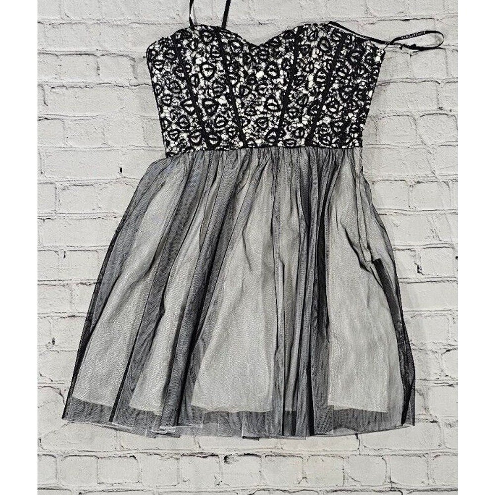 MASQUERADE Black White Sequins Prom Party Layered Dress JUNIORS SIZE 3/4